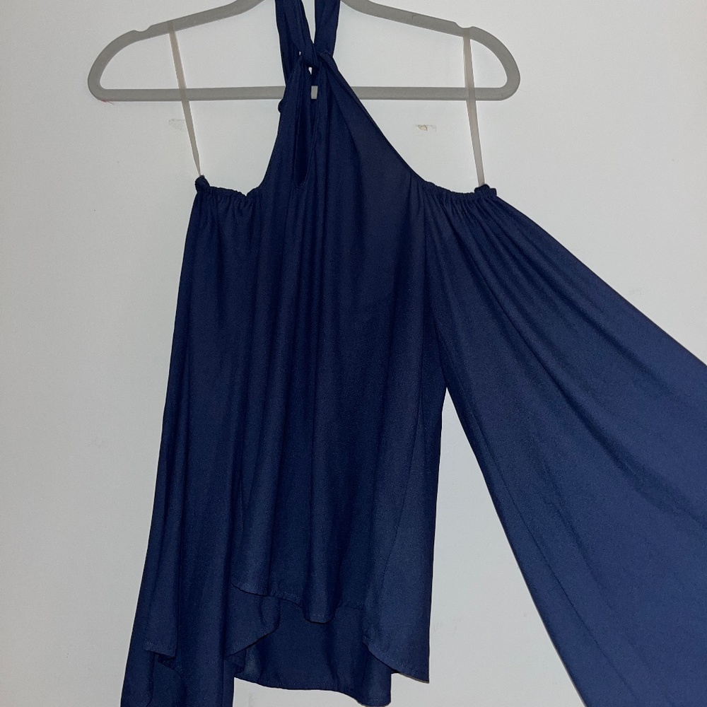 Long Sleeve Off the shoulder Navy Blouse
